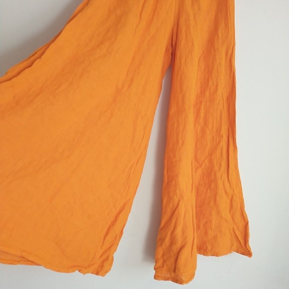 New Puro Lino Made In Italy 100% Linen Palazzo Wide Leg Pants OS S/M*Orange - Picture 4 of 7